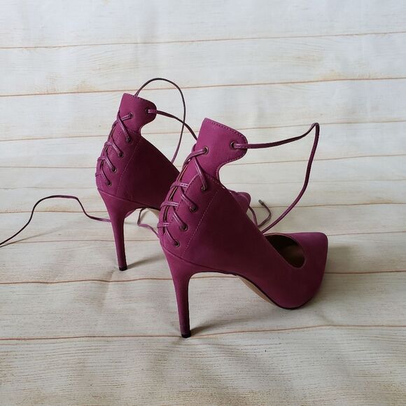 Nine West Ebba Leather Ankle Strap Pointy Toe Stiletto Heels Pumps Pink Size 8M - Picture 6 of 16